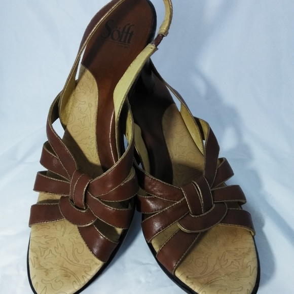 Sofft 1927 Brown Leather Strappy Sandal Heel - Picture 2 of 7
